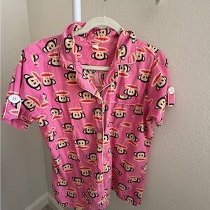 Paul Frank Pink Monkey-Print Short Sleeve Button-Up
